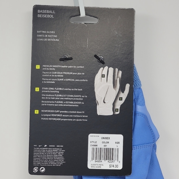 Nike Alpha Huarache Elite Unisex Batting Gloves Blue CV0720 431 Size Large New - Picture 6 of 8